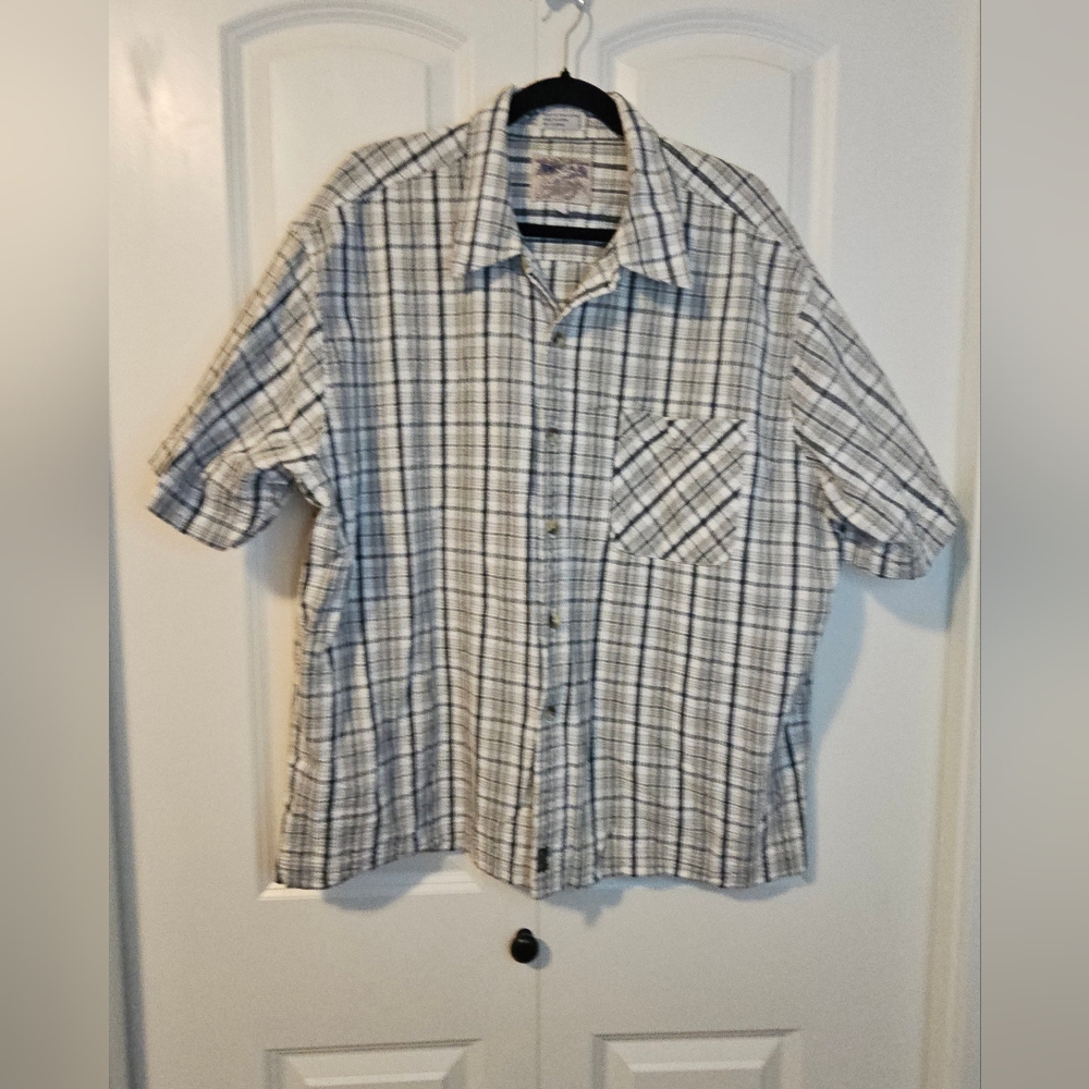 NORTHERN SPIRIT WEAR Men's Short Sleeve  Blue Plaid Shirt Easycare, SZXL-2XL